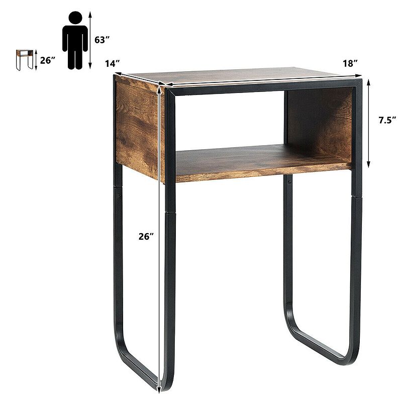 Industrial Side Table with Anti-Rust Steel Frame and Open Storage