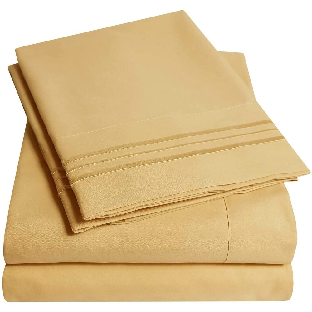 4 PC Gold Sheet Set 2000 Embroidery Soft Cozy 12\