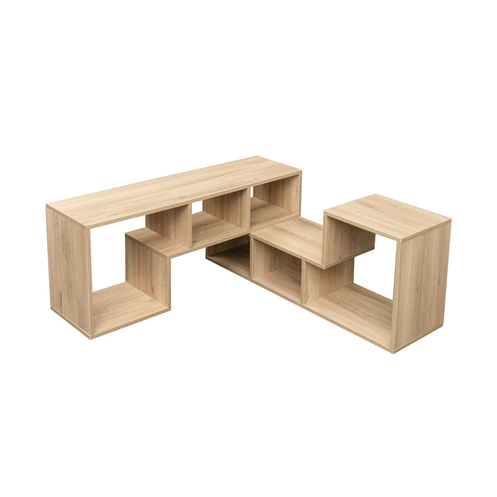 Double L Shaped Oak Stand Display Shelf Bookcase