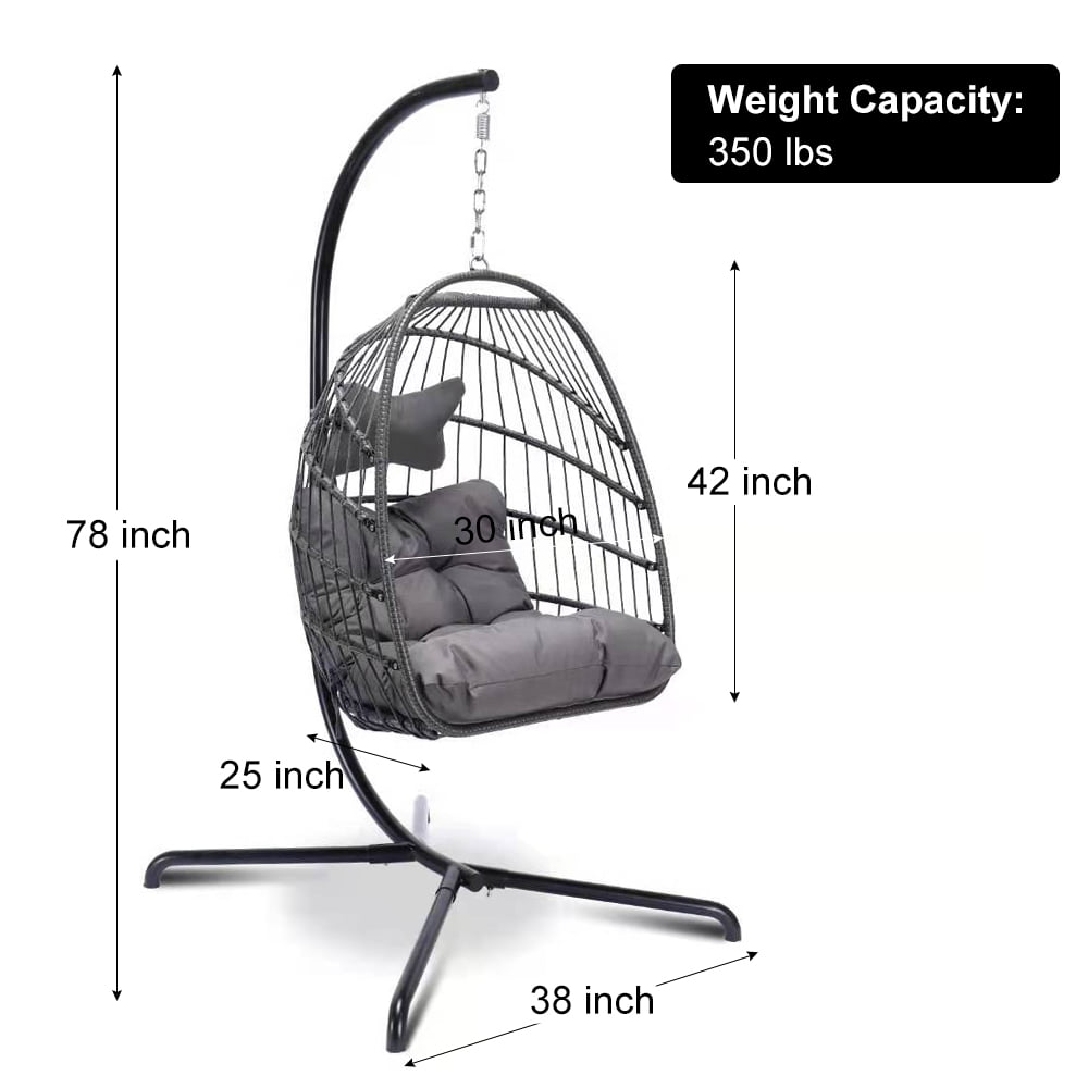 Nicesoul Swing Egg Chair Wicker Hanging Chair With Stand Color Dark Grey Maximum Weight 350lbs