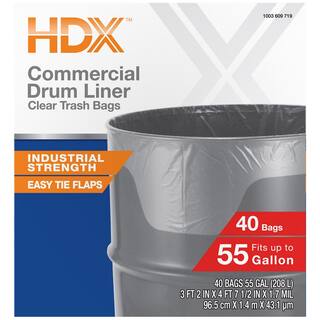 HDX 55 Gal. Clear Heavy-Duty Flap Tie Drum Liner Trash Bags (320-Count) Eight 40-Count Boxes HD55WC040C-8PK