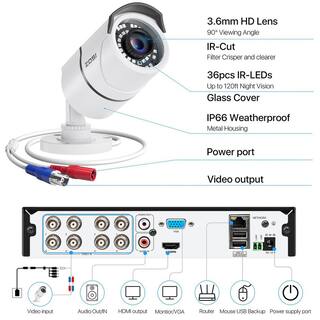 ZOSI H.265+ 8-Channel 5MP-Lite 2TB Hard Drive DVR Security Camera System with 8X 1080p Wired Bullet Cameras 8FN-261W8-20-US