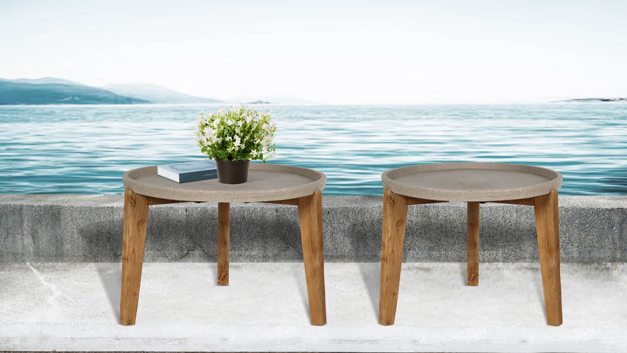 Patio Small Round Garden Table - Brown Stone