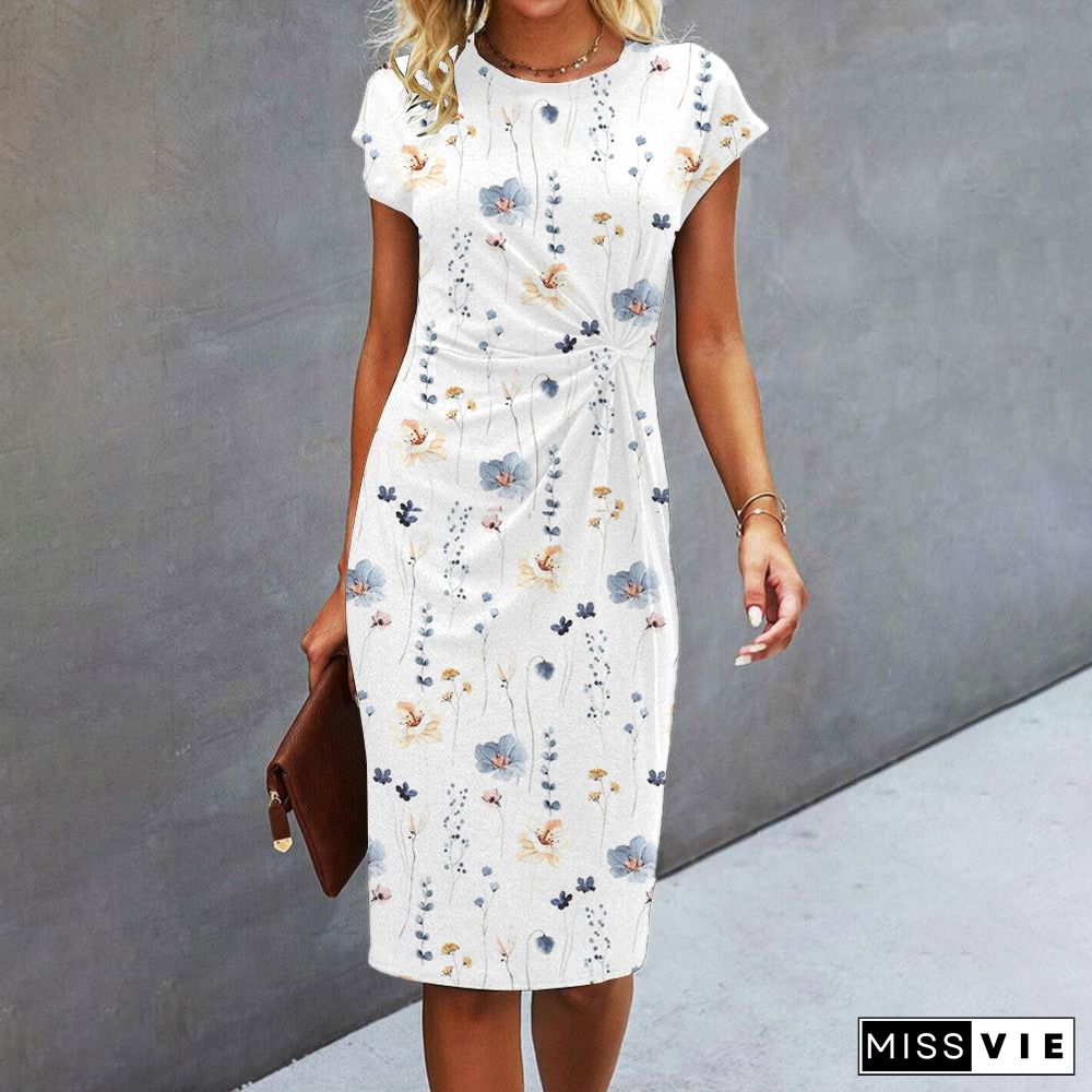 Basic Short Sleeve Round Neck Midi Dress