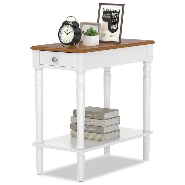 2 tier End Side Narrow Table Nightstand w/ Drawer for Home Office