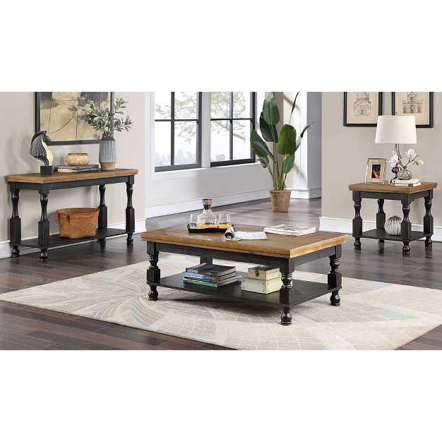 3pc Philoree Farmhouse Coffee And End Table Set Antique Black And Oak Homes Inside Out