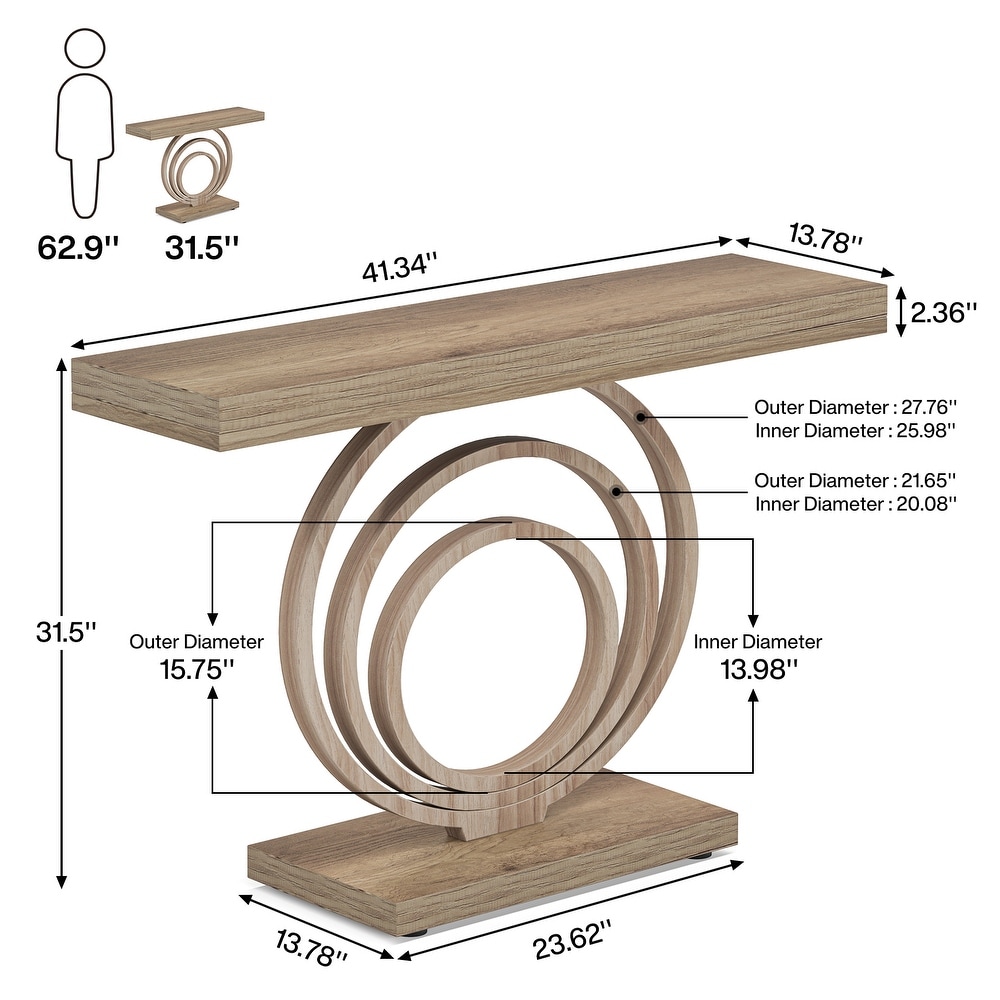 41 Inch Faux Marble White Console Table with Gold Ring Base