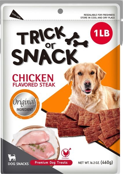 Trick or Snack Natural Smoked Delicious Soft Tender Nutritious Healthy Chicken Jerky Dog Treats， 1-lb bag