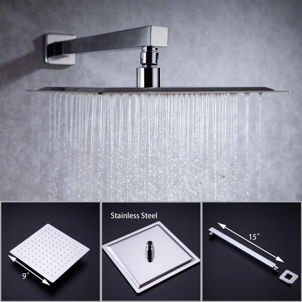 CASAINC 1-Spray Patterns with 1.8 GPM 10 in. with 1.8 GPM Wall Mount Square Fixed Shower Head in Chrome (Valve Included) N93101CP-10