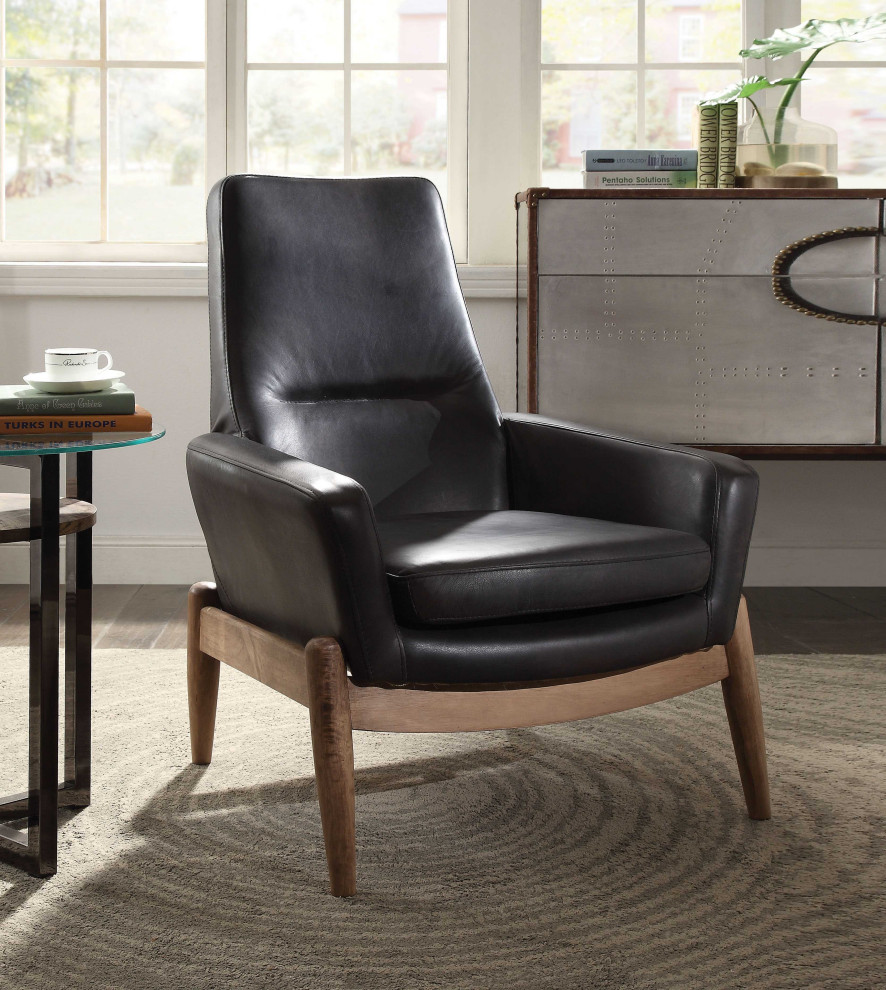 30 quotx33 quotx40 quotBlack Top Grain Leather Accent Chair   Midcentury   Armchairs And Accent Chairs   by HomeRoots  Houzz