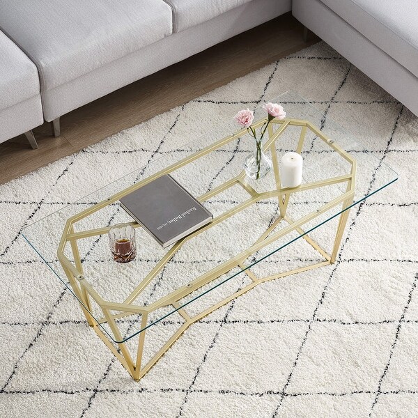 Ivinta Modern Glass Coffee Table for Living Room，Gold Finish 57GS