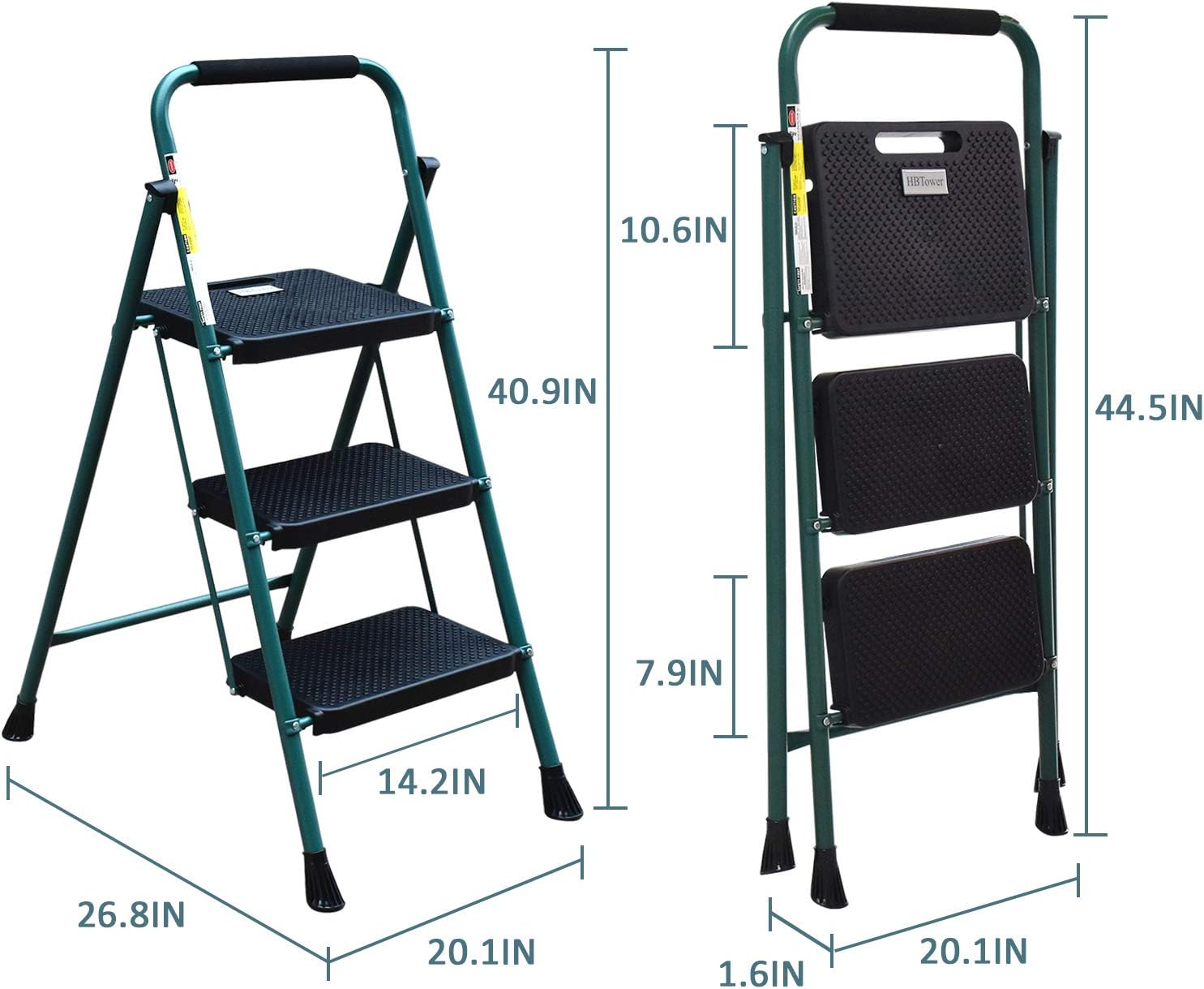 3 Step Ladder, Folding Step Stool with Wide Anti-Slip Pedal, 500lbs Sturdy Steel Ladder, Convenient Handgrip, Lightweight, Portable Steel Step Stool, Black