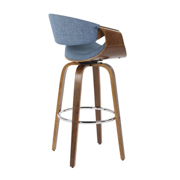 Curvini Modern Counter Stool， Walnut Wood and Blue Fabric - Set of 2 - 20.5