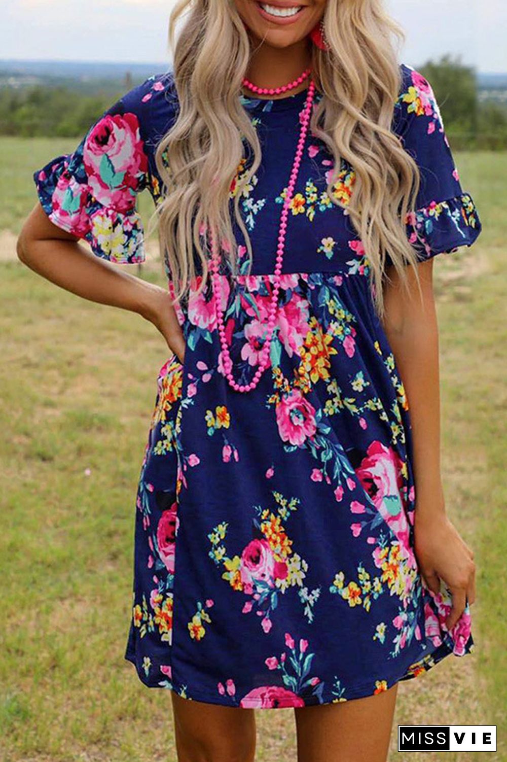 KarliDress Ruffled Short Sleeve Floral Dress P12741