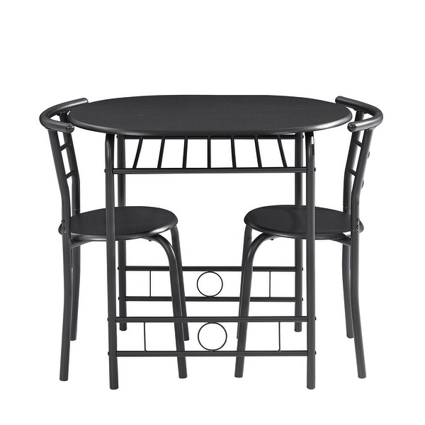 3-Piece Dining Set， Modern Wood Oval Table and 2 Chairs Set with Built-In Wine Rack