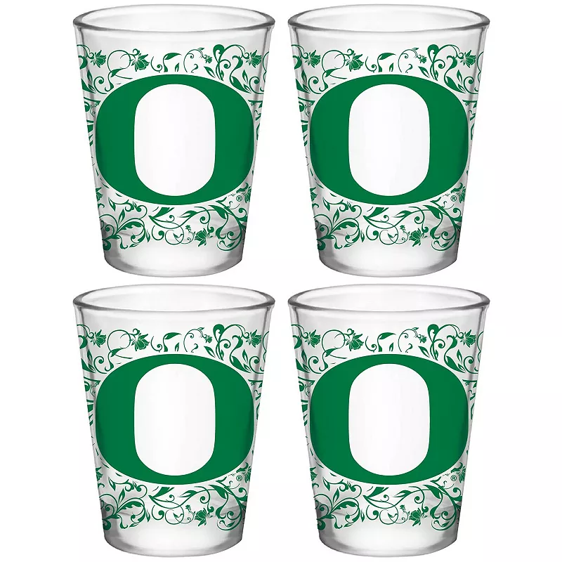 Oregon Ducks 4-Pack 1.5oz. Floral Shot Glass Set