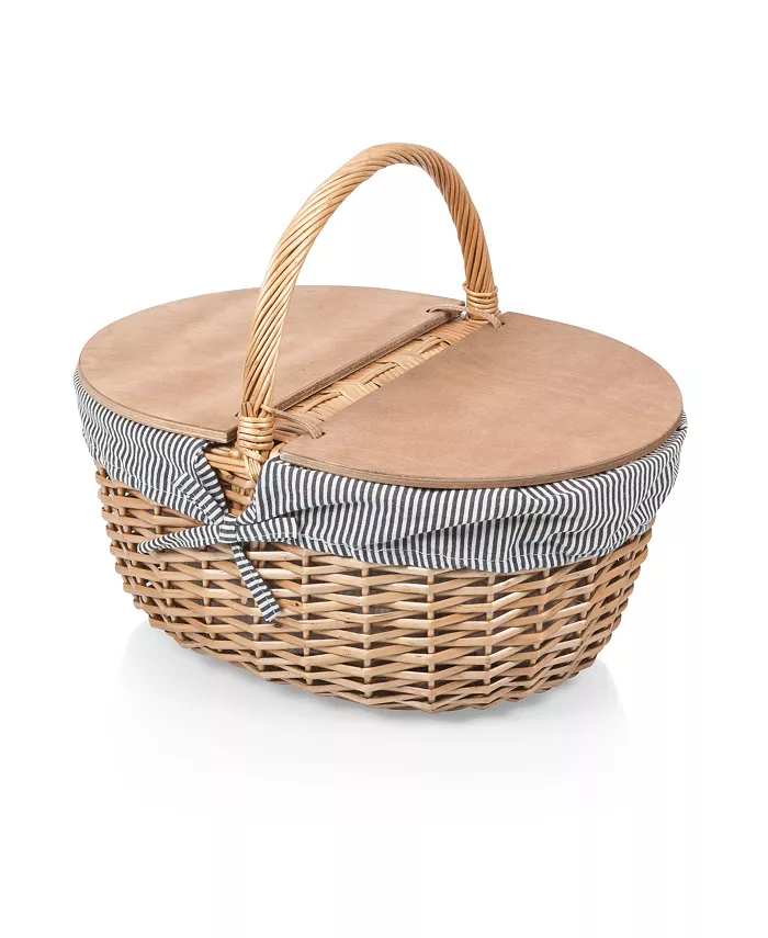 Picnic Time Country Navy and White Striped Picnic Basket