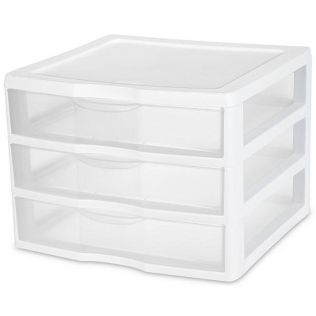 Sterilite Clear Plastic Stackable Small 3 Drawer Storage System For Home Office Dorm Room Or Bathrooms