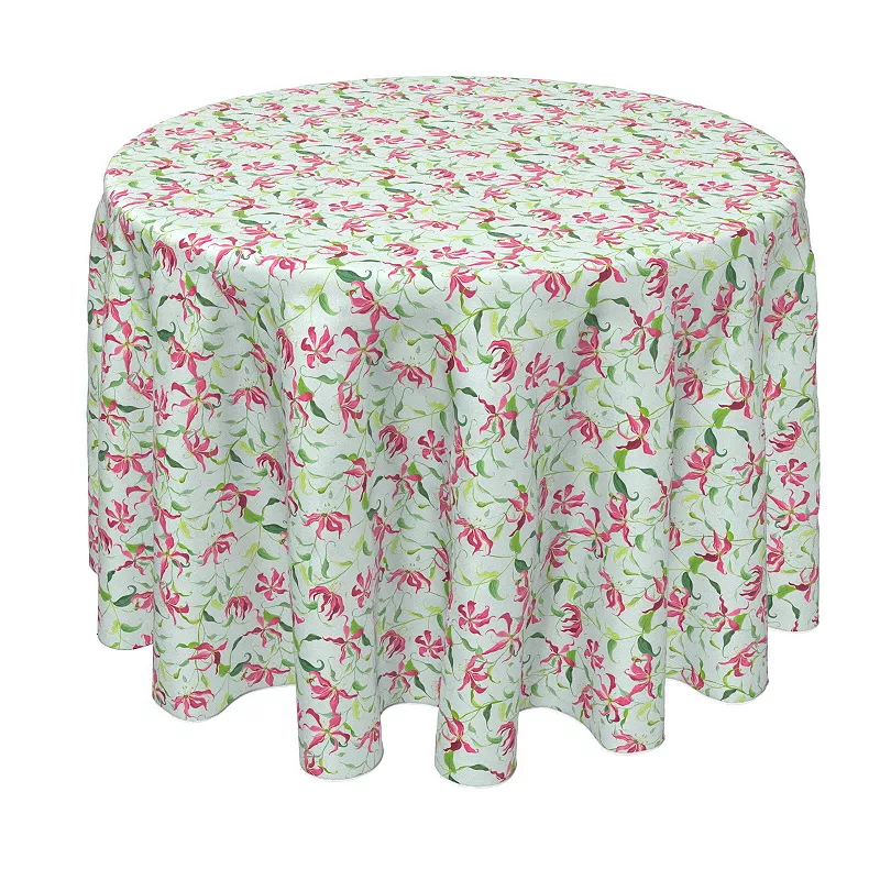 Round Tablecloth， 100% Polyester， 60 Round， Fire Lily Flowers and Leaves