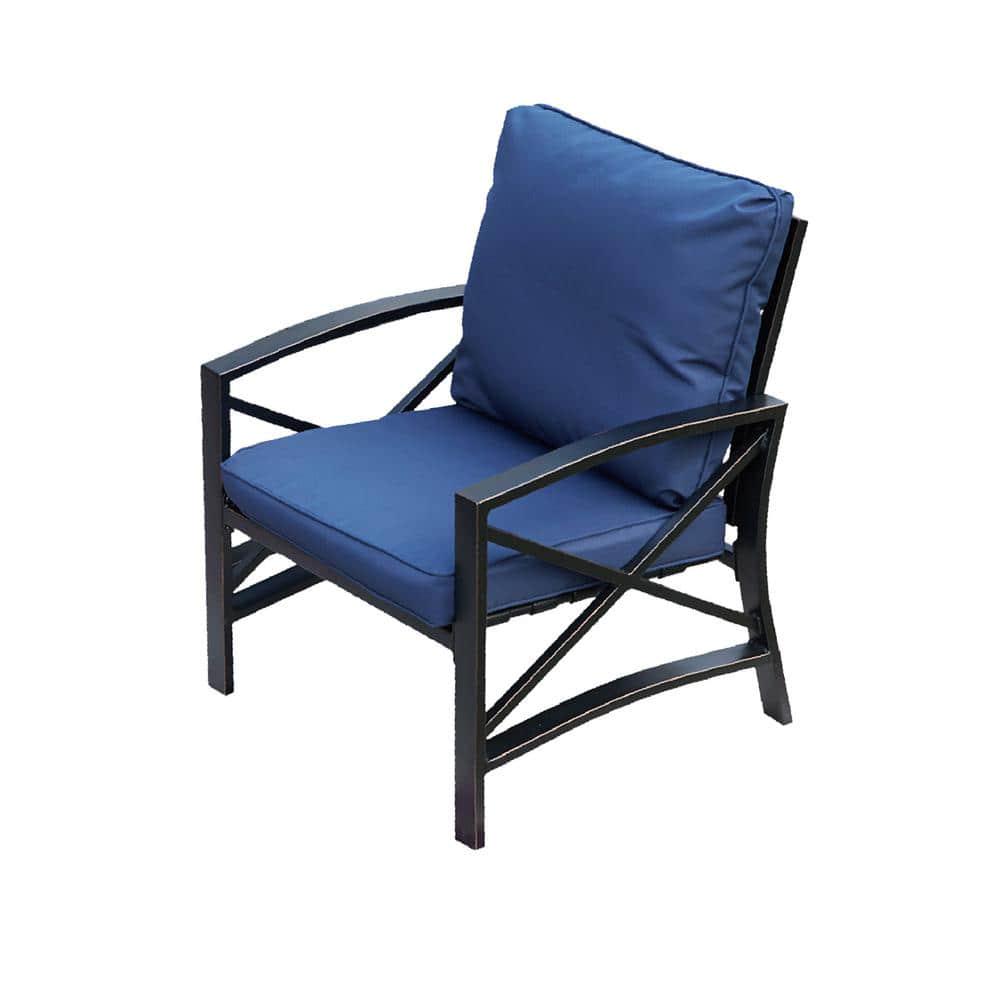 Patio Festival 5Piece Metal Patio Conversation Set with Blue Cushions