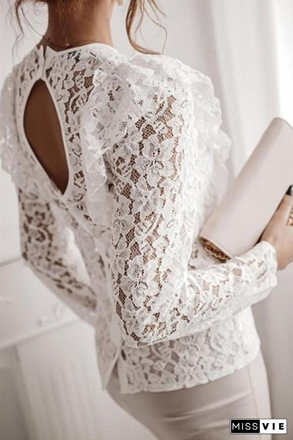 Lace Backless Long Sleeve T Shirt