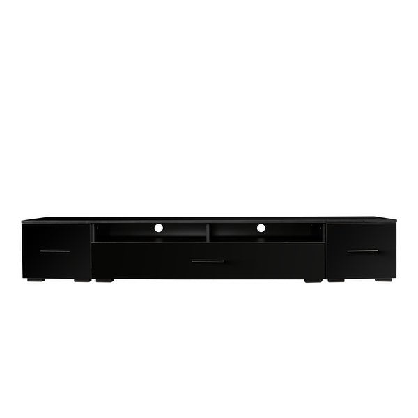 82''W Extended Minimalist RGB LED Lights TV Stand Modern Universal Entertainment Center High Gloss TV Cabinet for 90+ inch TV