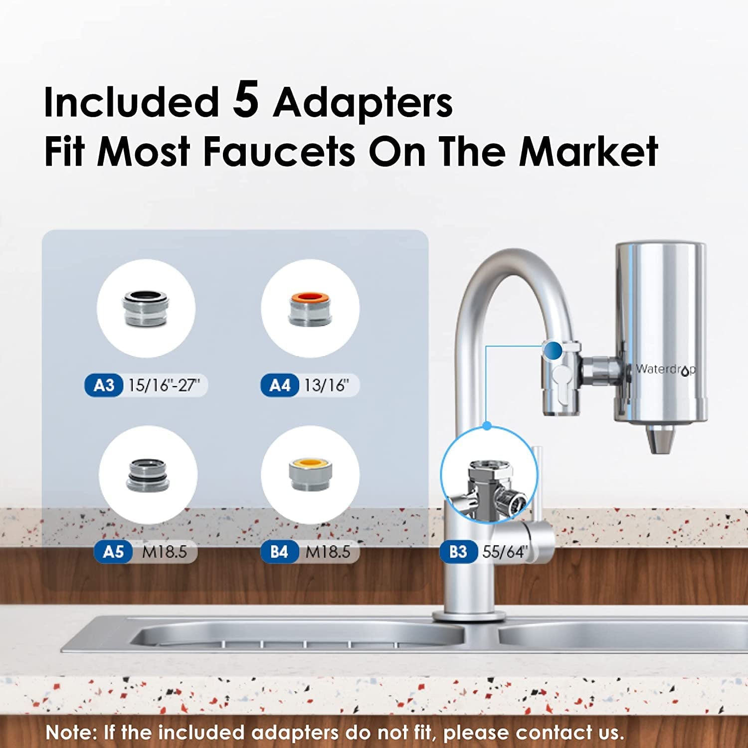 Waterdrop WD-FC-06 NSF Certified Stainless-Steel Faucet Water Filter, Carbon Block Water Filtration System, Tap Water Filter, Reduces Chlorine, Heavy Metals and Bad Taste (1 Filter Included)