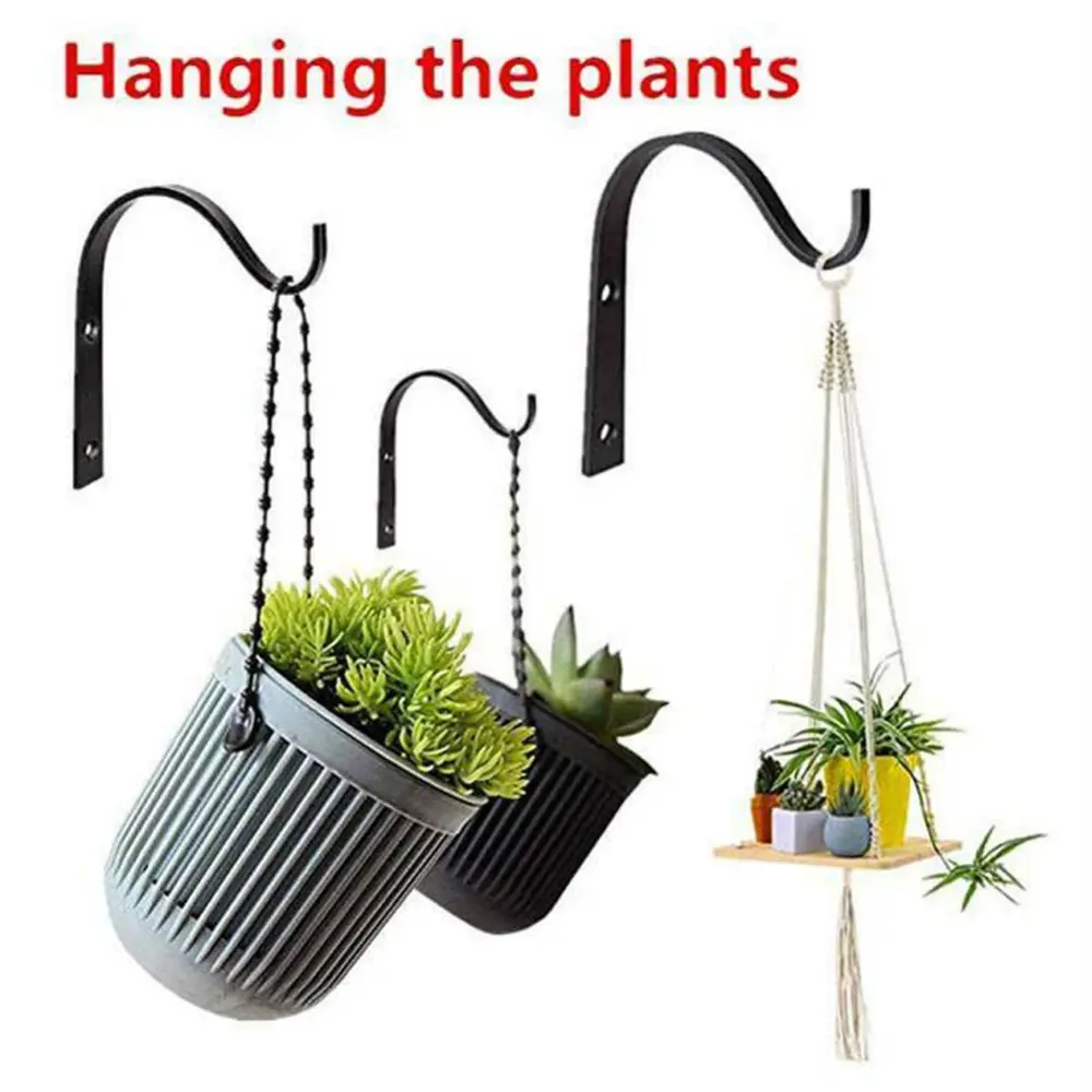 4pcs Iron Garden Wall Light Hanging Flower Plant Hanger Pot Bracket Hook Shelf Stand Holder Black White