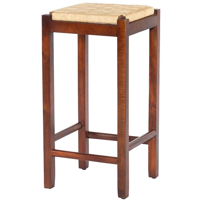 32 Inch Mango Wood Barstool with Rope Weaved Seat， Brown