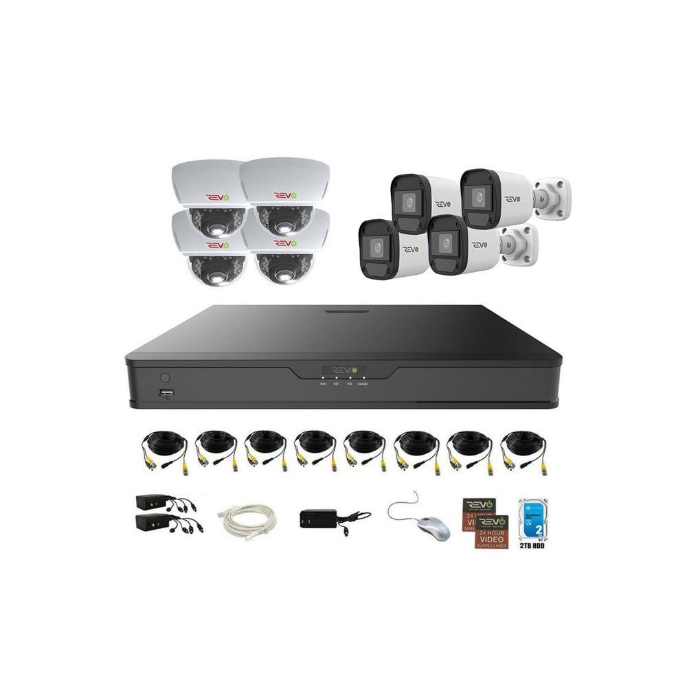 Revo Hybrid 16CH 1080p 2TB Smart DVR Security Camera System with 8 Wired IndoorOutdoor IR Cameras RUH161VD4GB4G-2T