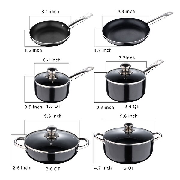 Bergner 10-Piece Non-Stick Aluminum Cookware Set， Black