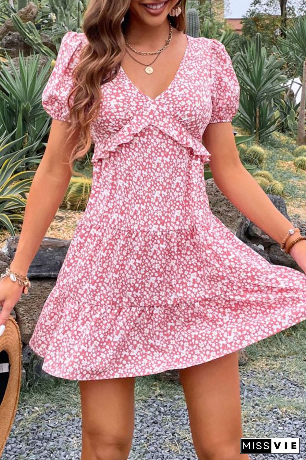 Floral Print Short Sleeve Dress Wholesale