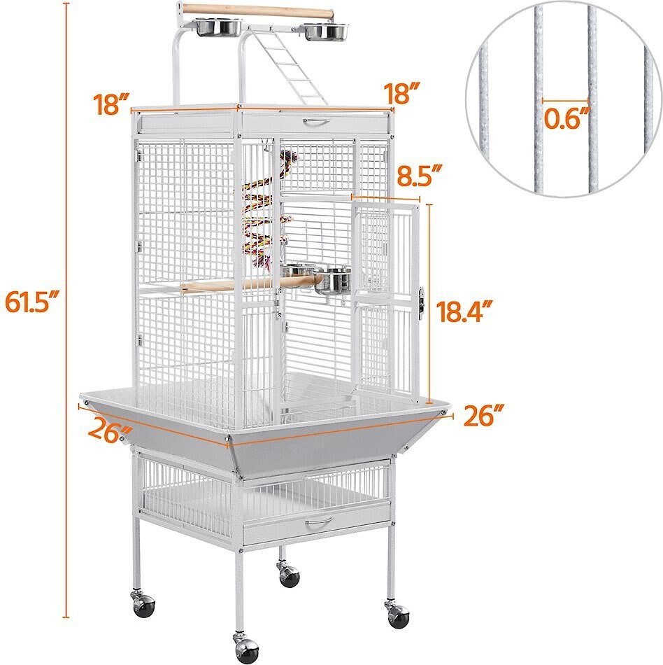 Yaheetech Rolling Metal Parrot Cage with Playtop