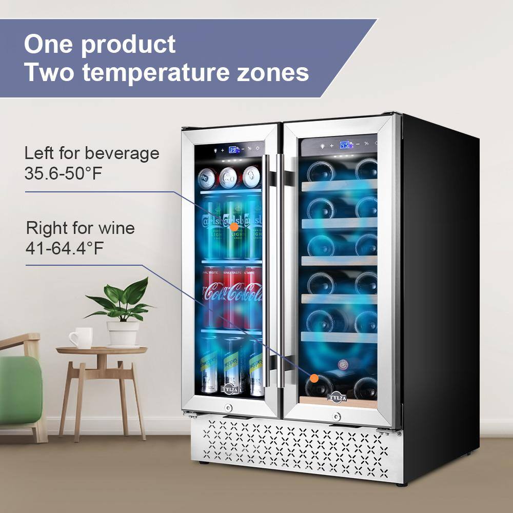 Tylza Dual Zone 24 in. 18-Bottle Wine and 57-Can Built-In and Freestanding Beverage Cooler in Stainless Steel with Safety Lock TYBC120-TYBC120