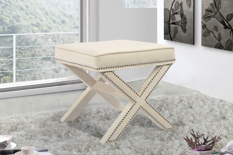 Nixon Velvet Upholstered Ottoman/Bench   Transitional   Upholstered Benches   by Meridian Furniture  Houzz