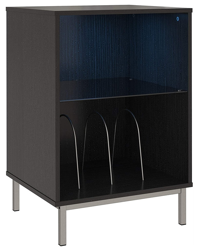 Pemberly Row Mid Century Turntable Stand in Black Oak Finish   Contemporary   Media Cabinets   by Homesquare  Houzz