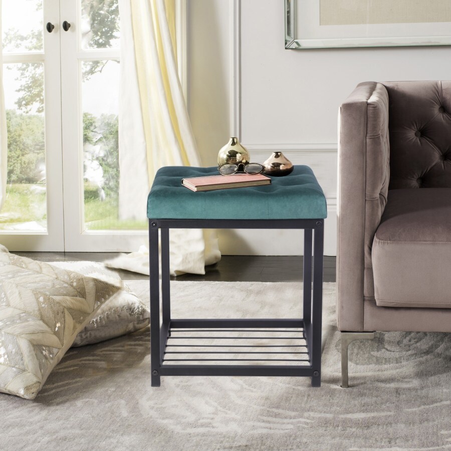 Turquoise Tufted Ottoman   Metal Frame   Square Upholstered Bench   1 Pcs