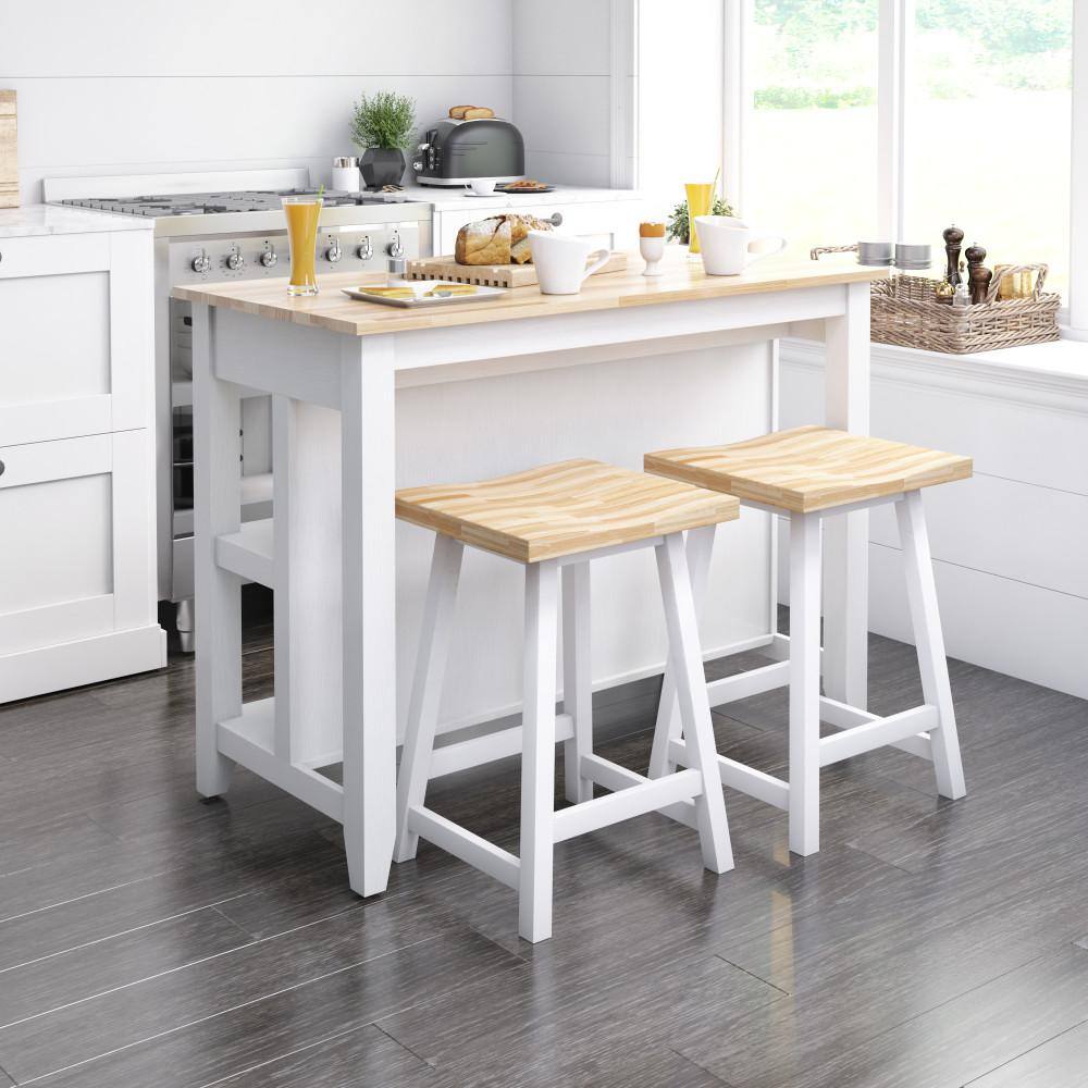 Twin Star Home White Kitchen Island with Open Shelves KI10890-TPT85