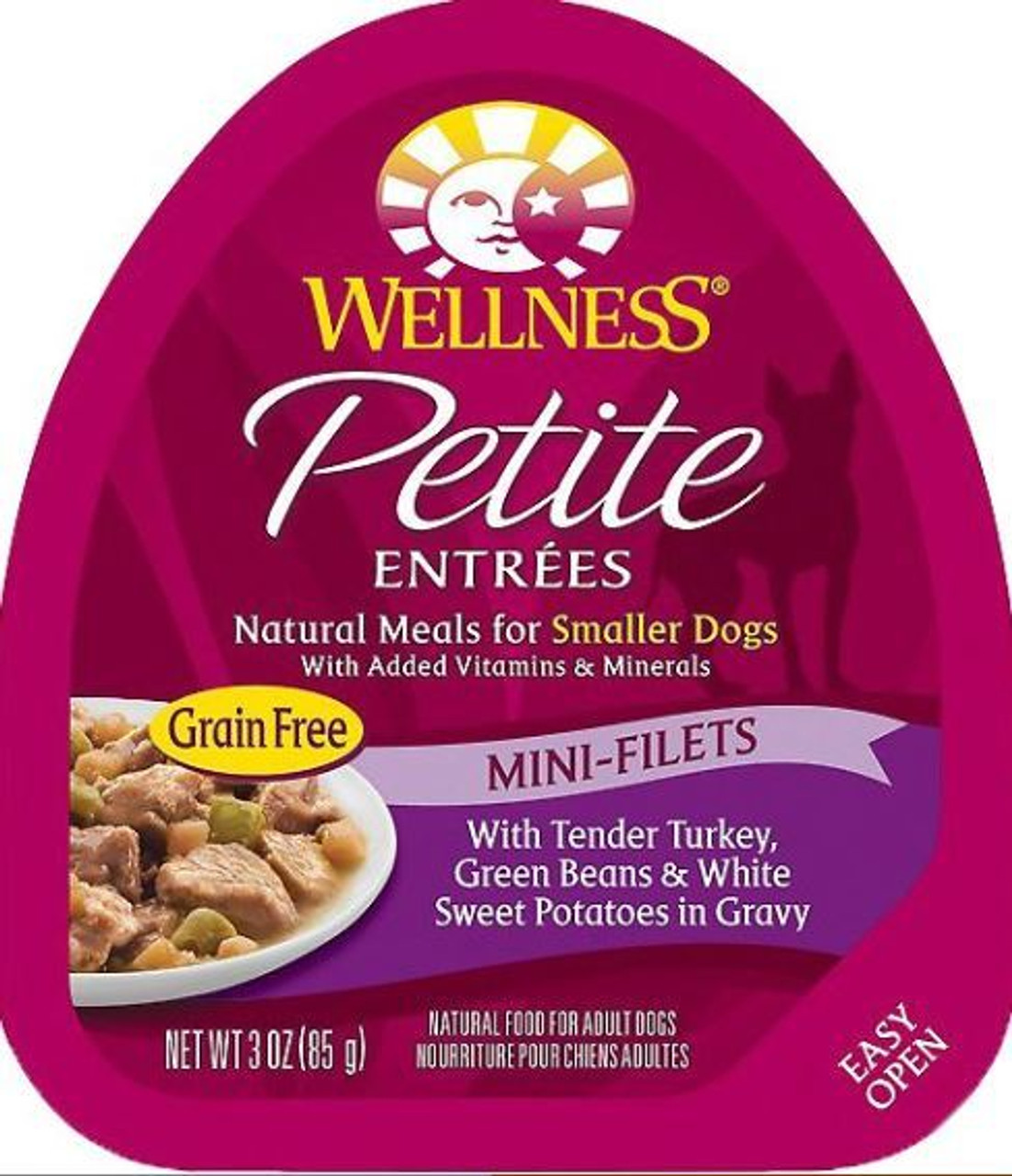 Wellness Petite Entrees Mini-Filets with Tender Turkey， Green Beans and White Sweet Potatoes in Gravy Grain-Free Wet Dog Food， 3 Oz.