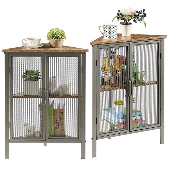 VECELO， Triangular Corner Cabinet with 3-tier Storage Shelves For Small Spaces(1PCS/2PCS)