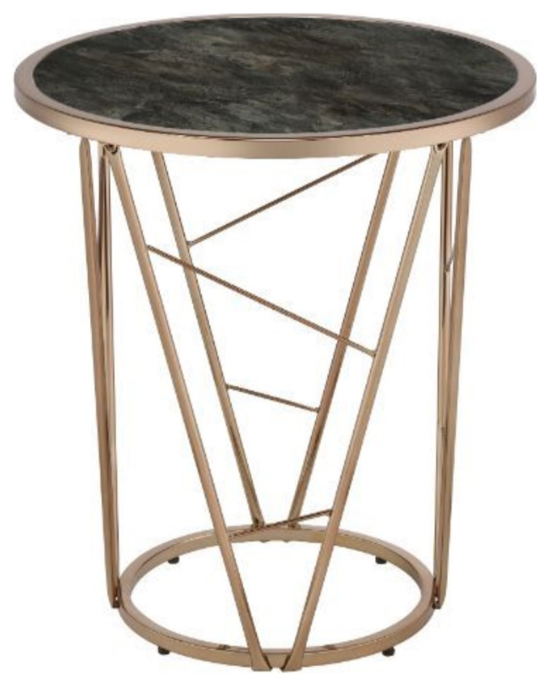 End Table  Faux Black Marble Glass and Champagne Finish   Contemporary   Side Tables And End Tables   by Acme Furniture  Houzz