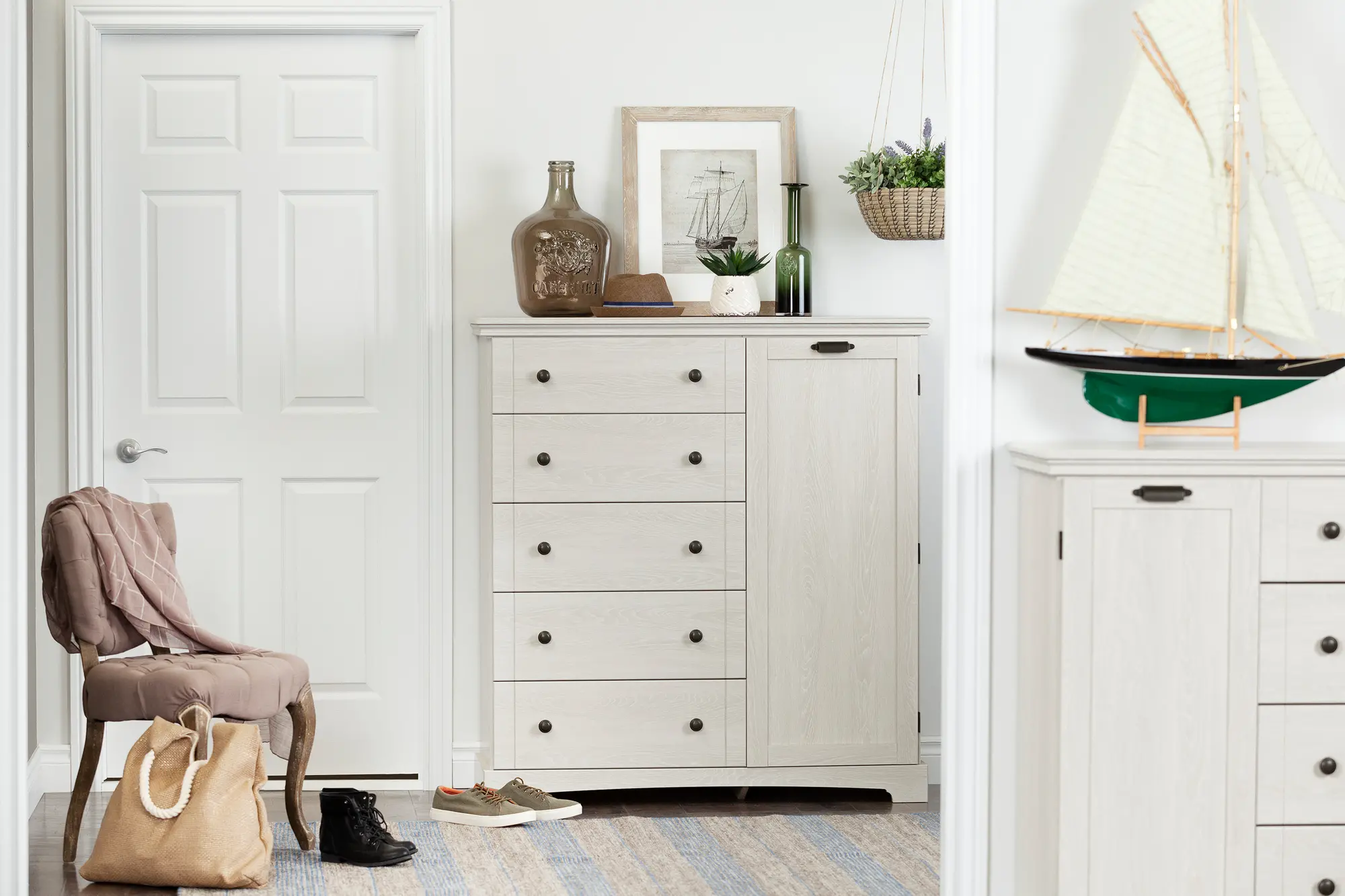 Lilak Winter Oak White Door Chest with Drawers - South Shore