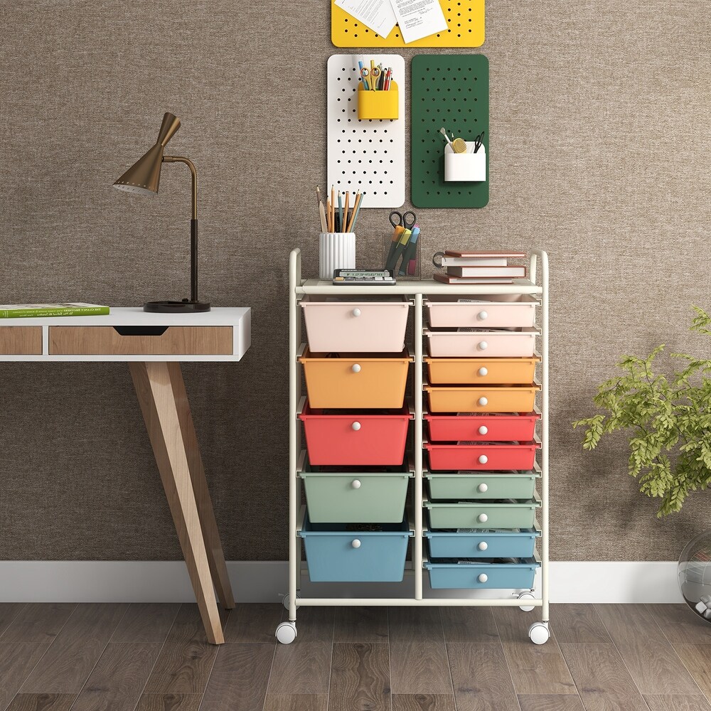 Costway 15 Drawer Rolling Storage Cart Tools Scrapbook Paper Office   See Details