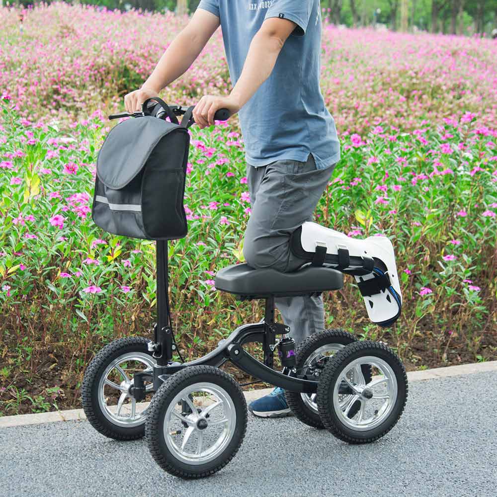 Yescom Folding All-Terrain Knee Walker Scooter Steerable Brake Basket Pump