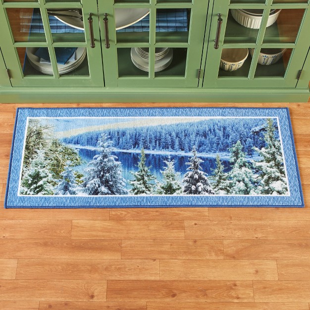 Collections Etc Winter Landscape Scenic Printed Accent Rug