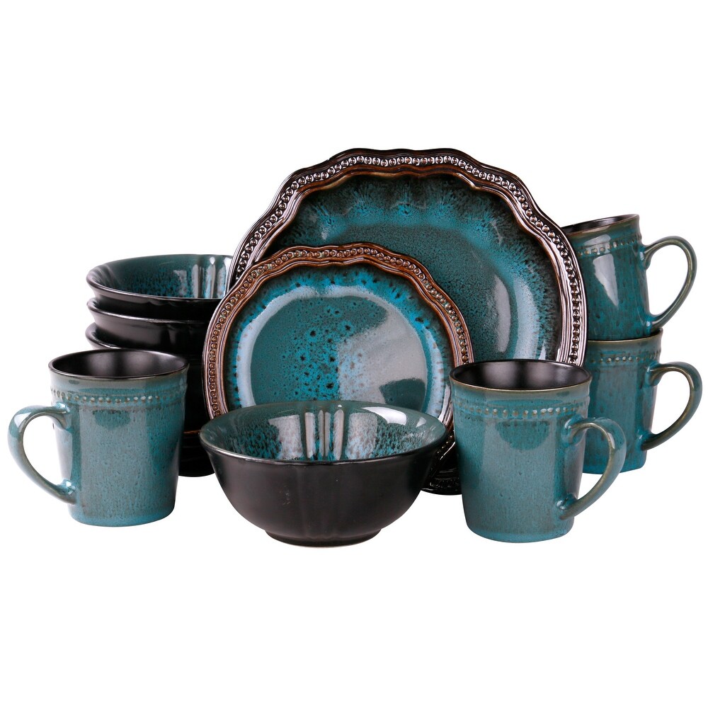 Elama Coral Reef 16 piece Teal Vintage Luxury Dinnerware Set