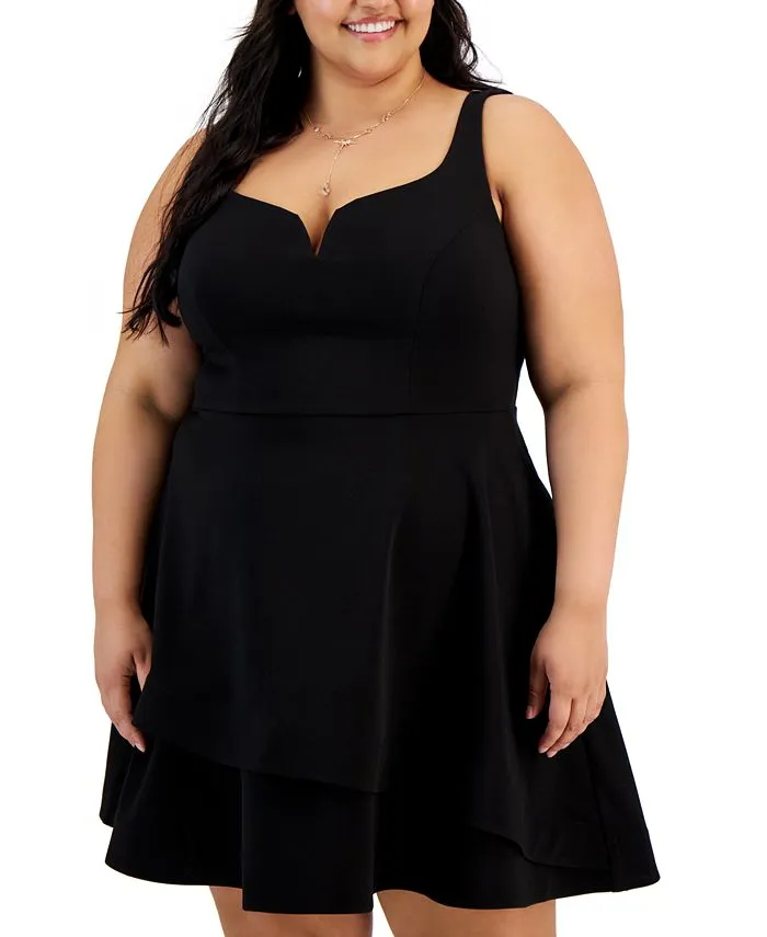 Trendy Plus Size Notched-Neck Tiered-Hem Dress