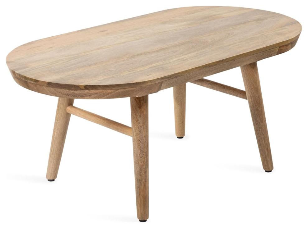 Mid Century Modern Coffee Table  Angled Legs With Oval Shaped Top  Natural   Midcentury   Coffee Tables   by Decor Love  Houzz