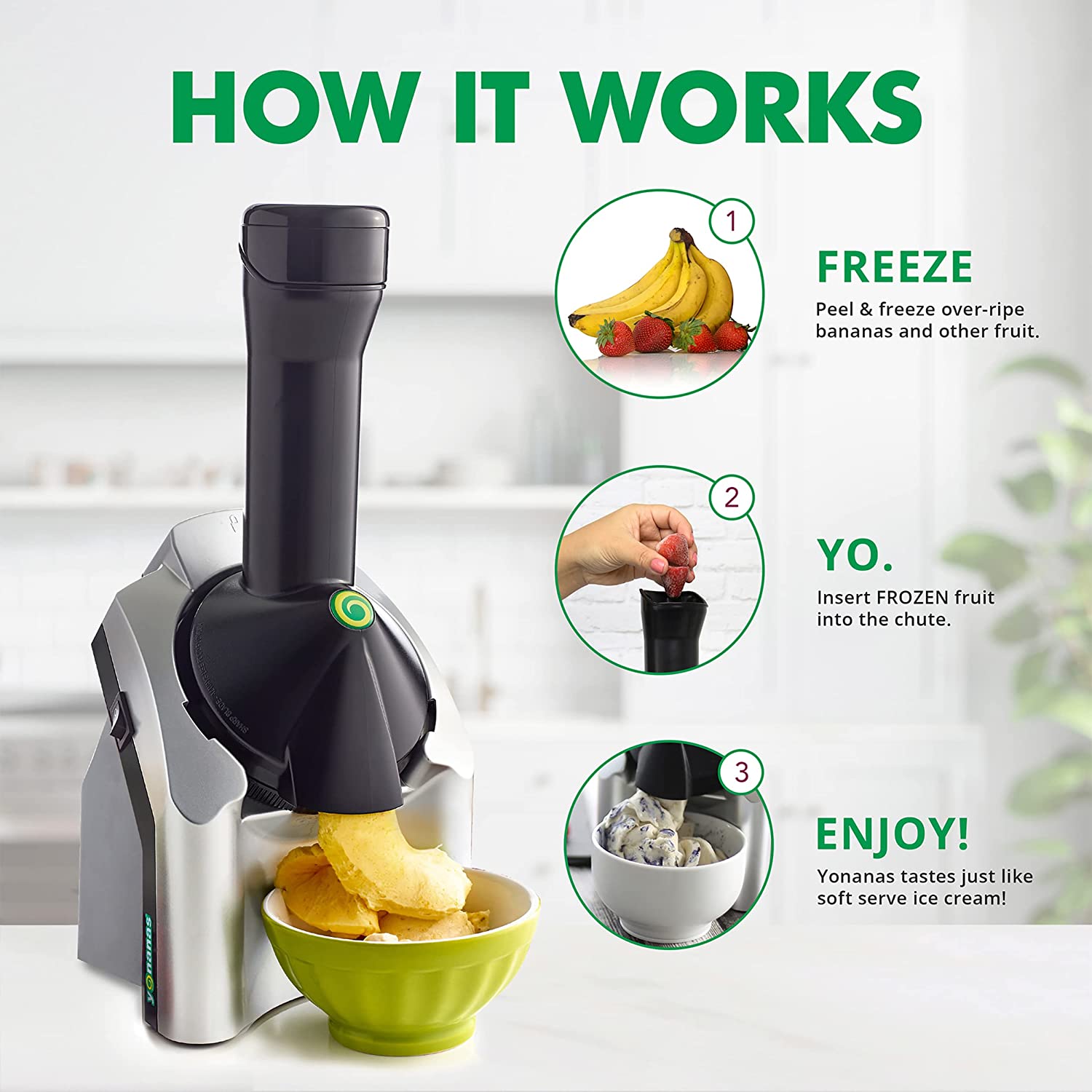 Yonanas 902 Soft Serve Dessert Maker， Sorbet and Ice Cream Maker， 200-Watts， Silver