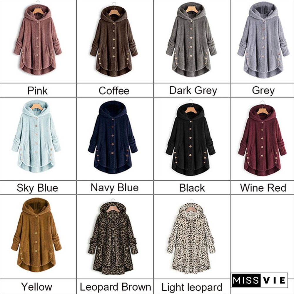 New Women's Fashion Warm Jacket Autumn Winter Casual Plush Fleece Hooded Coat Loose Cardigan Sweater Winter Hoody Tops Plus Size